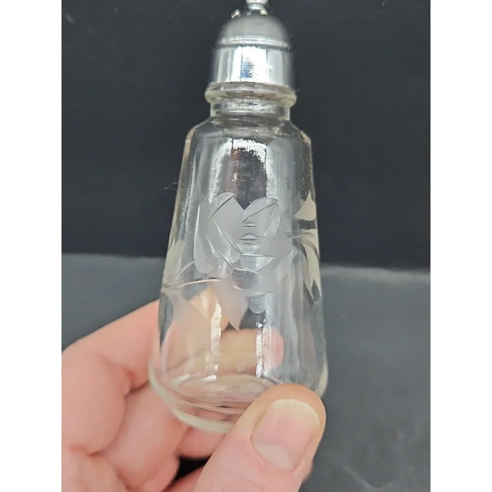 Vintage Princess House Heritage Etched Crystal Rose&Leaf Salt Pepper Shaker Set